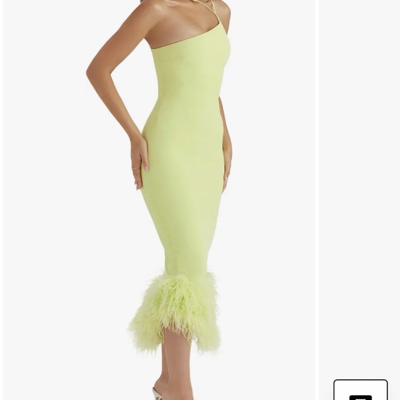 House of CB Dresses & Skirts - House of CB Lime Feather Trim Midi Dress
